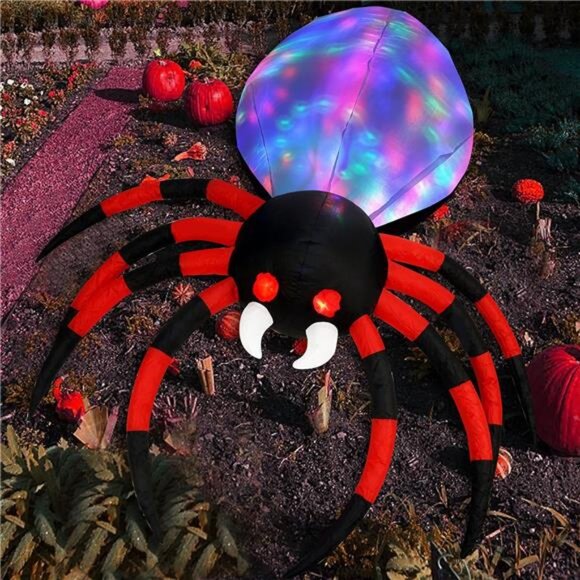6FT Halloween Inflatable Spider with Magic Light Blow Up Inflatables Spider LED